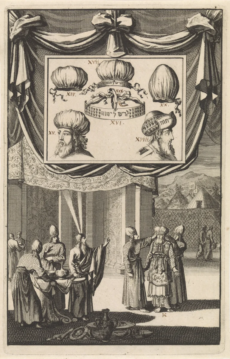 Aäron met het hoofddeksel voor priesters (mitznefet) by Jan Luyken, print, 1700
