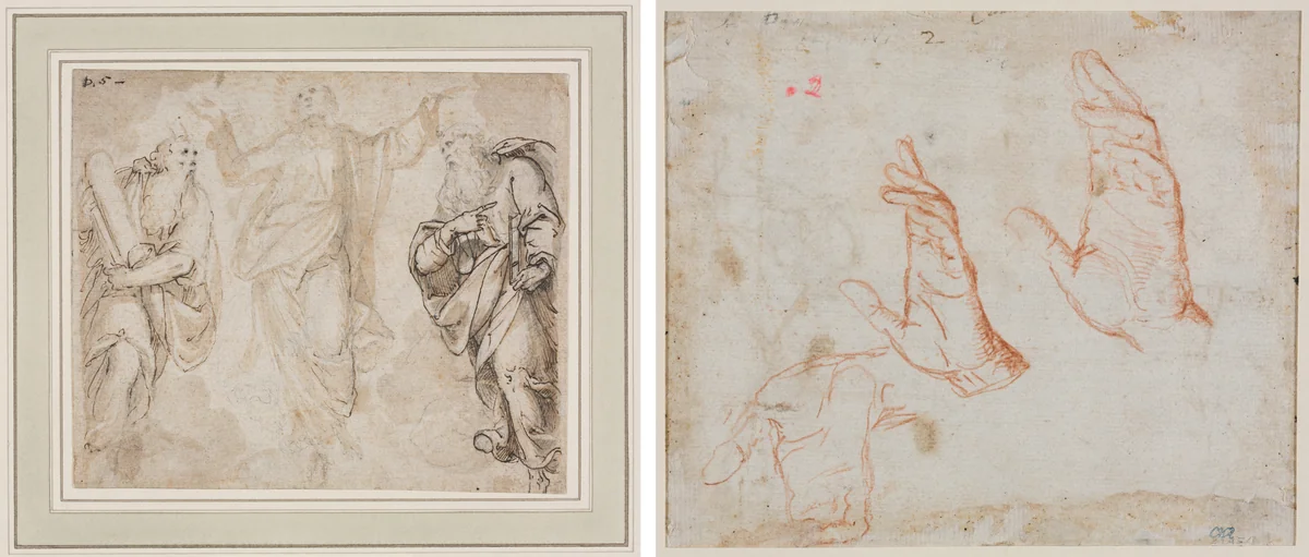 The Transfiguration (recto); Study of Hands (verso) by Camillo Procaccini, drawing, 1585-1595