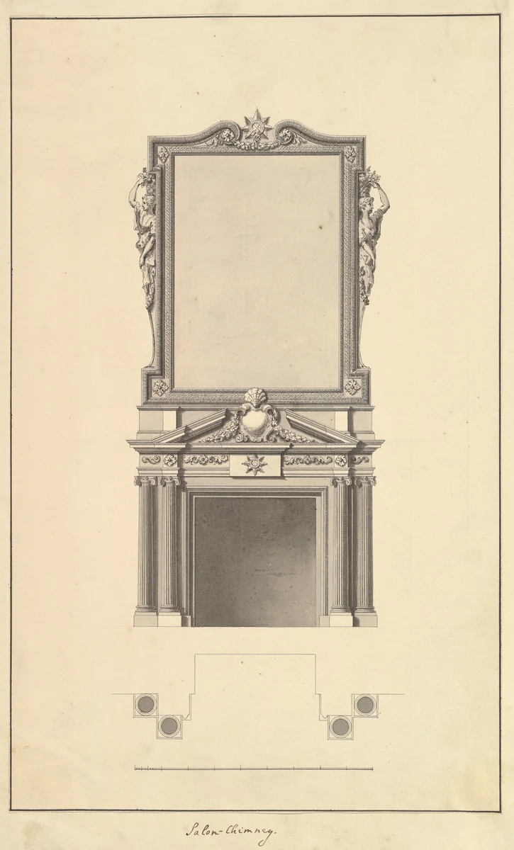 Salon Chimney, Houghton Hall, Norfolk, Elevation by Isaac Ware, drawing, 1735