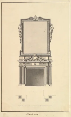 Salon Chimney, Houghton Hall, Norfolk, Elevation by Isaac Ware, drawing, 1735