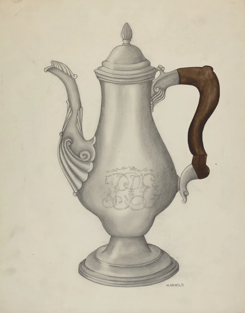 Silver Coffee Pot by Madeline Arnold, index of american design, 1935-1942