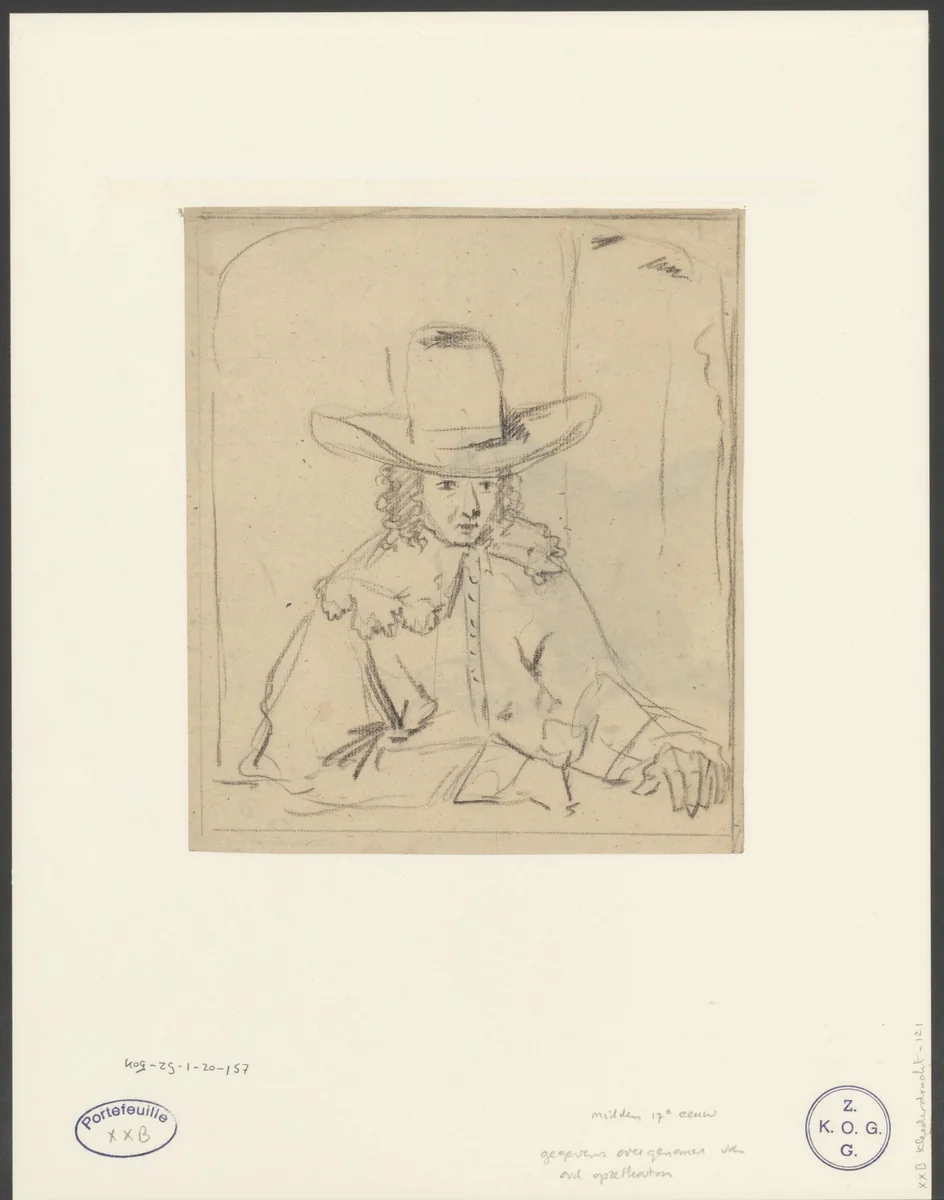 Man met grote hoed by anonymous, drawing, 1800-1899