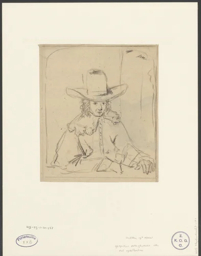 Man met grote hoed by anonymous, drawing, 1800-1899