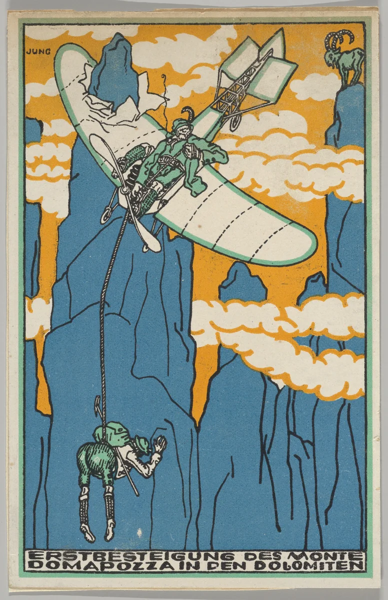 First Ascent of Monte Domapozza in the Dolomites (Erstbesteigung des Monte Domapozza in den Dolomiten) by Moriz Jung, print, 1911
