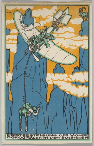First Ascent of Monte Domapozza in the Dolomites (Erstbesteigung des Monte Domapozza in den Dolomiten) by Moriz Jung, print, 1911