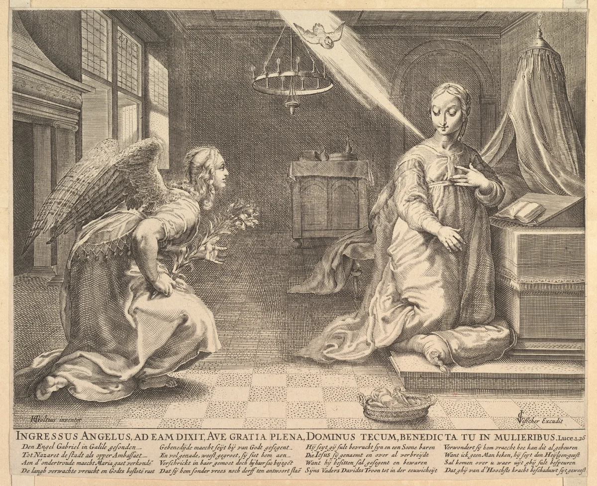 The Annunciation by Hendrick Goltzius, print, 1595-1652
