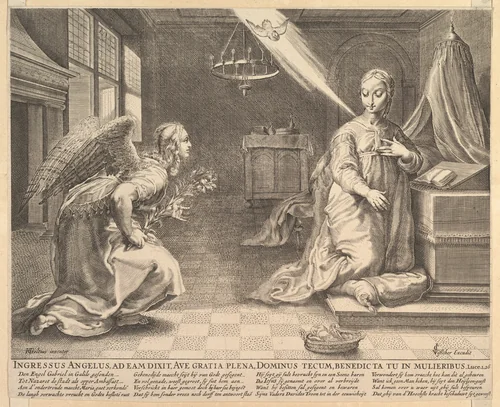 The Annunciation by Hendrick Goltzius, print, 1595-1652