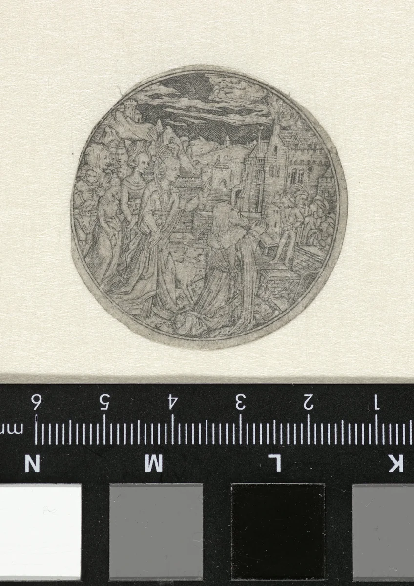 Keizer Augustus en Tiburtijnse sibylle by anonymous, print, 1500-1599