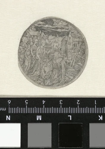 Keizer Augustus en Tiburtijnse sibylle by anonymous, print, 1500-1599