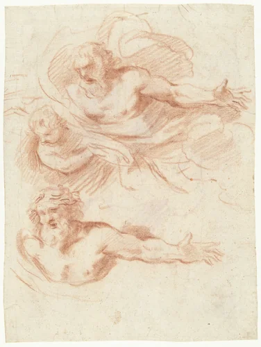 Twee studies voor een aanzwevende God de Vader, boven elkaar by Guglielmo Cortese, drawing, 1664-1666