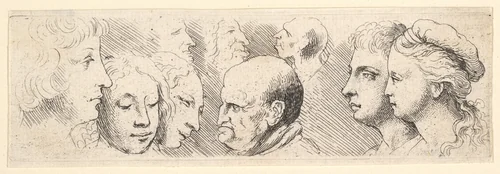Nine Heads by Wenceslaus Hollar, print, 1644-1652