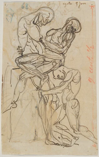 Ugolino and his Sons: Fifth Day (recto); Dante and Virgil: Anatomical Studies (verso) by Auguste Rodin, drawing, 1870-1880