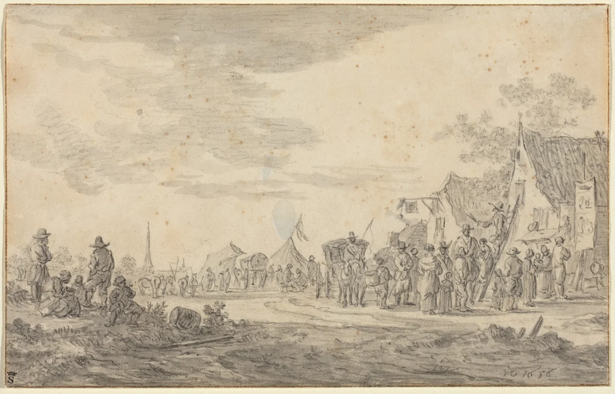 Village Fair by Jan van Goyen, drawing, 1656