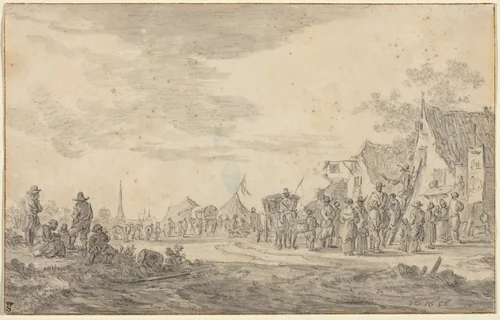 Village Fair by Jan van Goyen, drawing, 1656