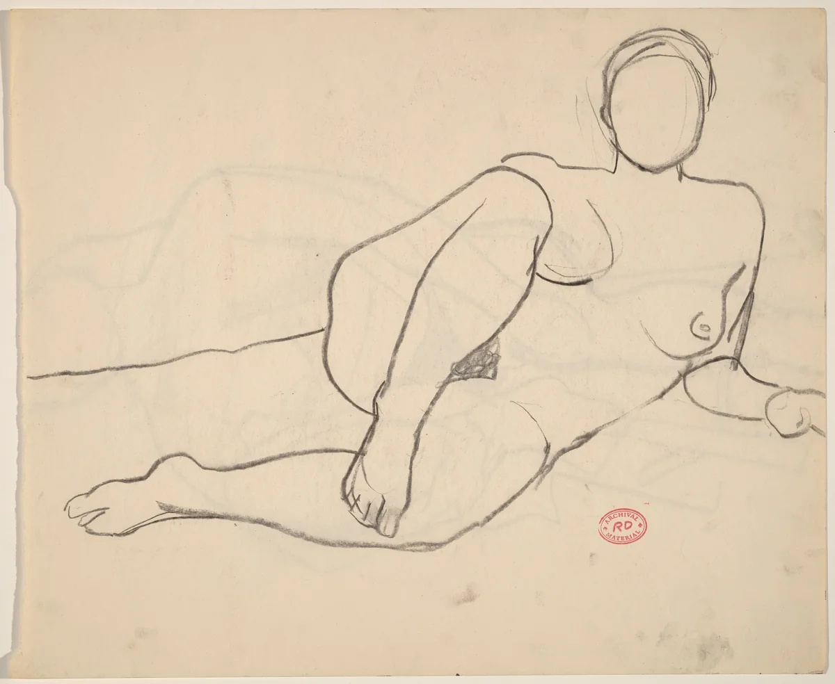 Untitled [reclining nude resting on her left arm] [recto] by Richard Diebenkorn, drawing, 1955-1967