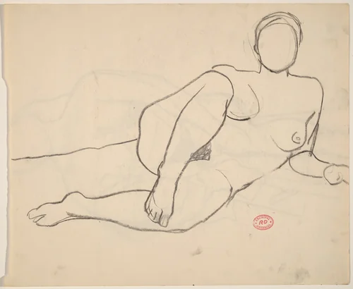 Untitled [reclining nude resting on her left arm] [recto] by Richard Diebenkorn, drawing, 1955-1967