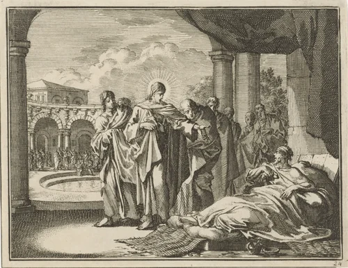 Christus geneest de zieke van Bethesda by Jan Luyken, print, 1712