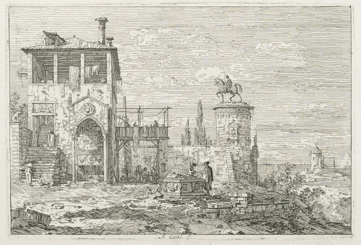 Views: The Equestrian Monument by Antonio Canaletto, print, 1735-1746