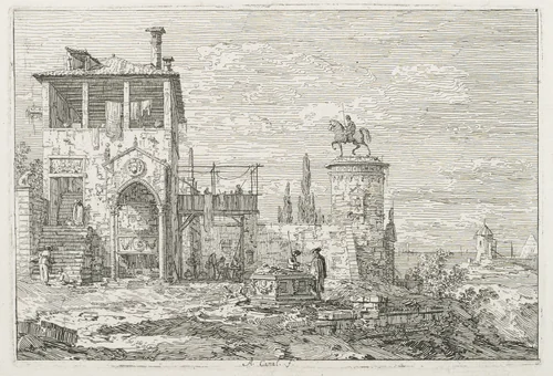 Views: The Equestrian Monument by Antonio Canaletto, print, 1735-1746