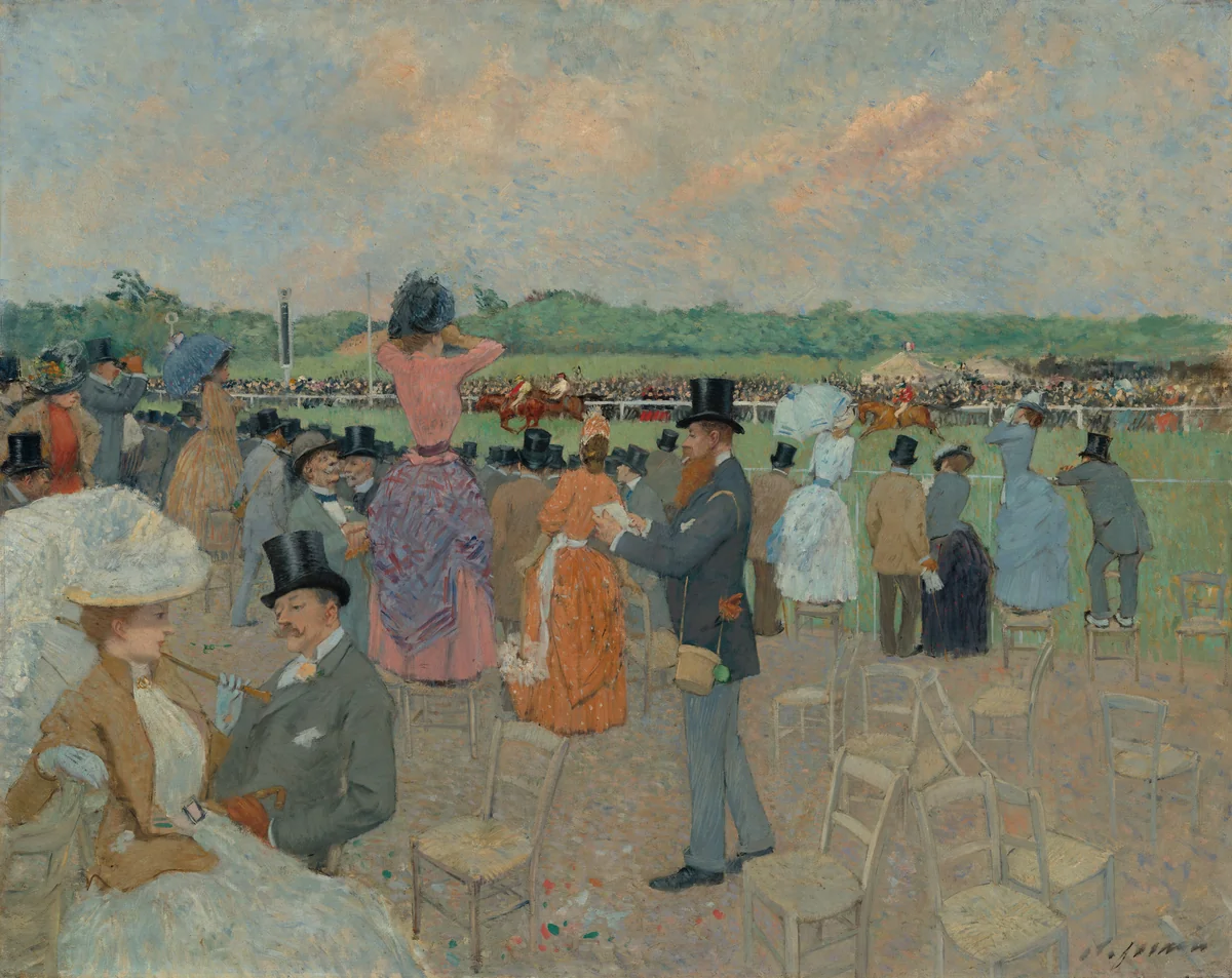 The Races at Longchamp by Jean-Louis Forain, painting, 1891