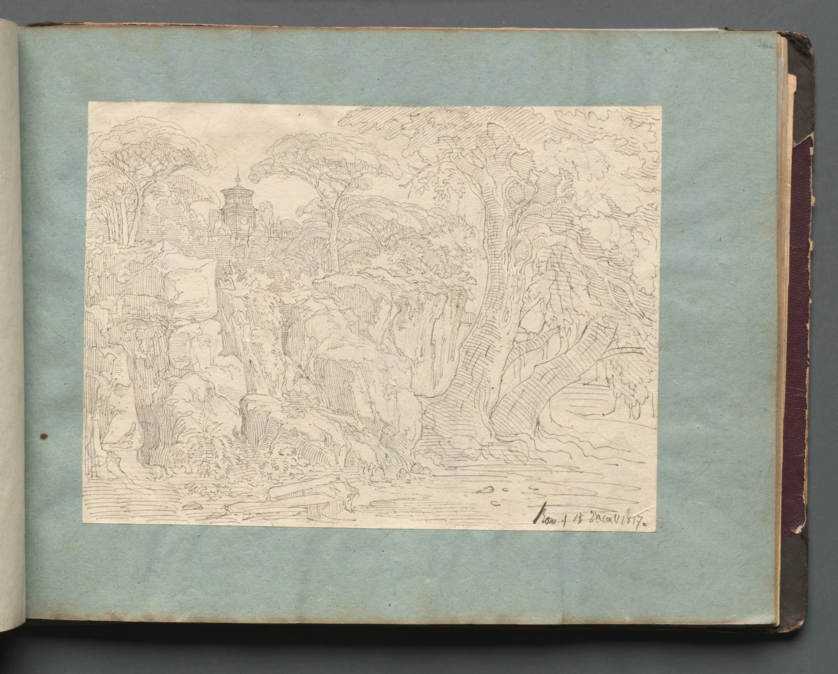 Album with Views of Rome and Surroundings, Landscape Studies, page 36a: Roman View by Franz Nadorp, book, 1830-1870