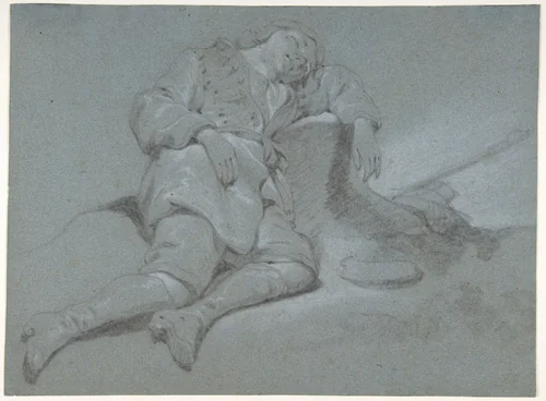 A Sleeping Shepherd Boy by Gerbrand van den Eeckhout, drawing, 1630-1674