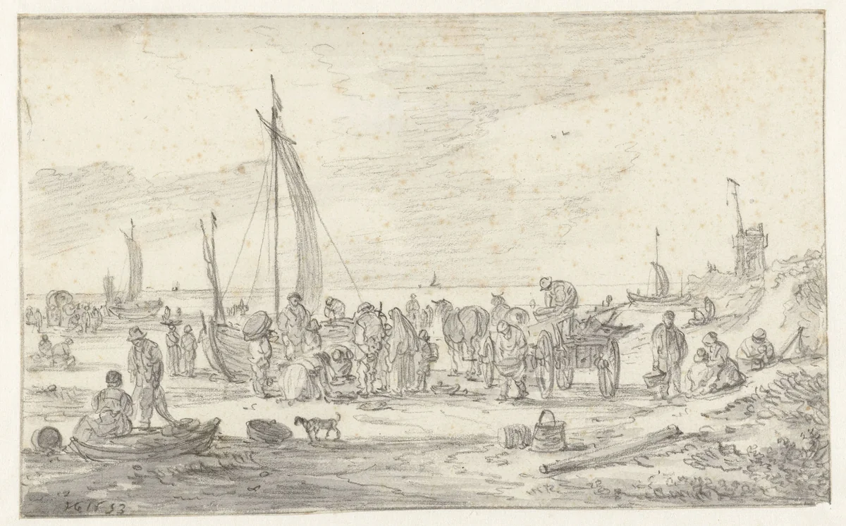 Strandgezicht bij Scheveningen by Jan van Goyen, drawing, 1653