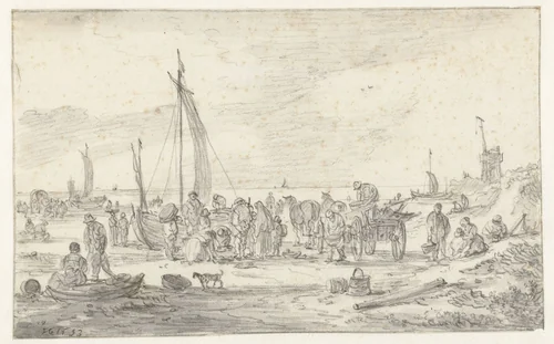 Strandgezicht bij Scheveningen by Jan van Goyen, drawing, 1653