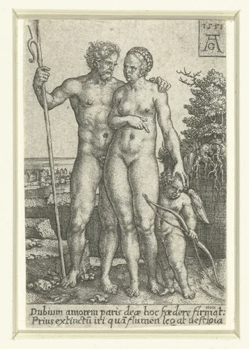 Paris, Oenone en Cupido by Unknown, print, 1551
