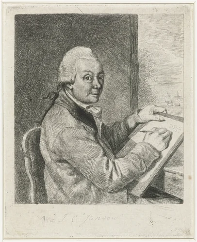 Portret van de kunstenaar Johannes Janson, tekenend by Louis Bernard Coclers, print, 1769-1787