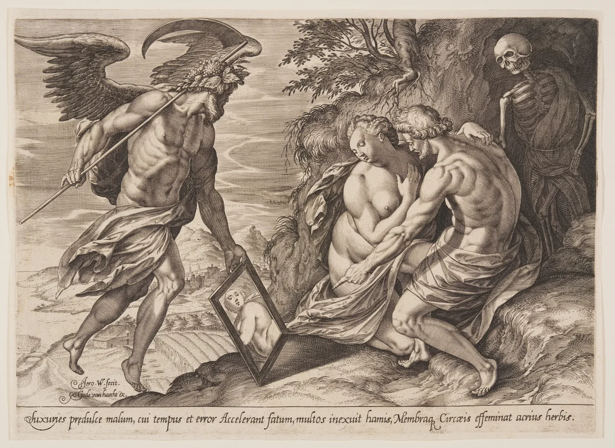 Allegory of Love, Time, and Death by Hieronymus Wierix, print, 1580