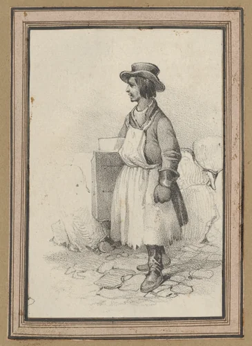 Man wearing an apron and a hat by Victor Adam, print, 1820-1866