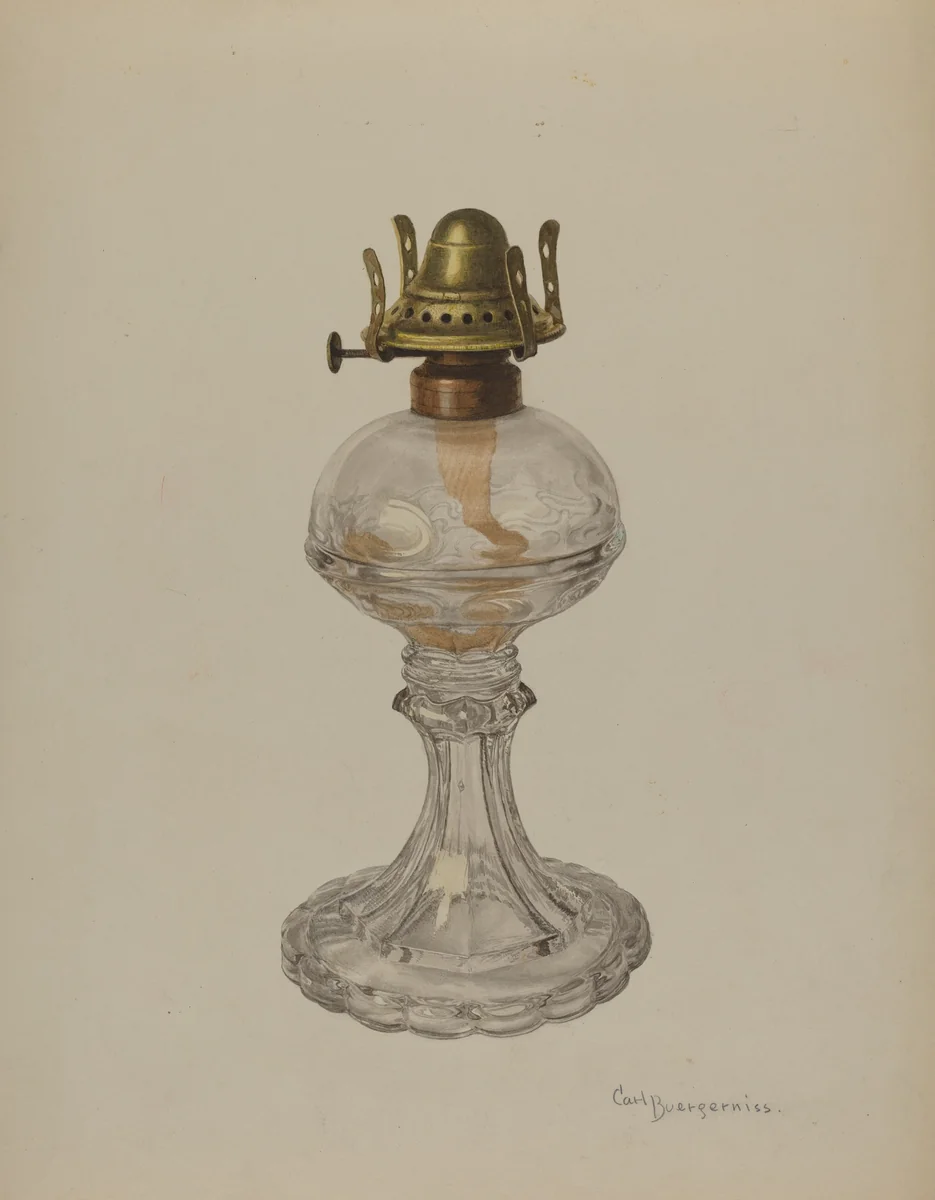 Glass Oil Lamp by Carl Buergerniss, index of american design, 1940