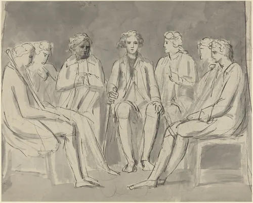 Group of Men Seated in a Circle [recto] by William Blake, drawing, 1780-1785