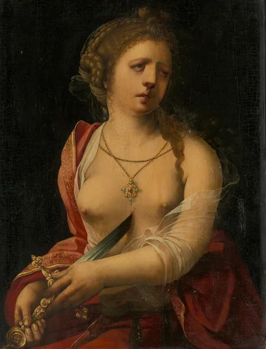 Suicide of Lucretia by Meester met de Papegaai, painting, 1500-1525
