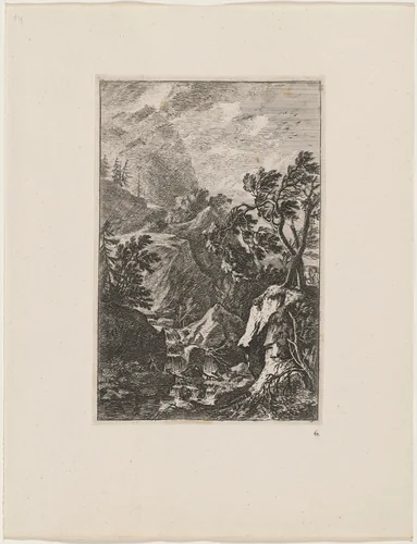 Two Men beside Two Trees by Joachim Franz Beich, print, 1700-1725
