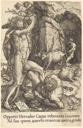 Hercules Killing Cacus by Heinrich Aldegrever, print, 1550