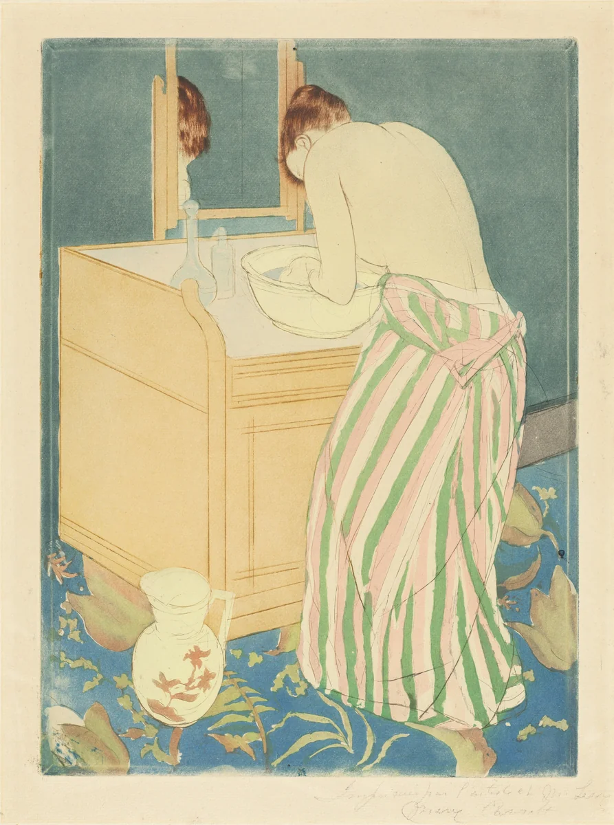 Woman Bathing by Mary Cassatt, print, 1890-1891