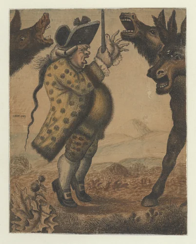 John Campbell, Precentor, Conducting Three Braying Asses by John Kay, drawing, 1782