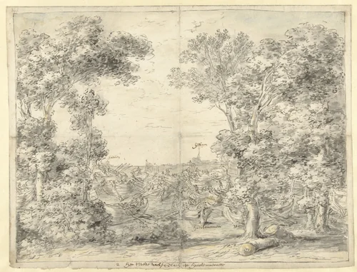 Slag op het Haarlemmermeer, 1573 by Leonaert Bramer, drawing, 1606-1674