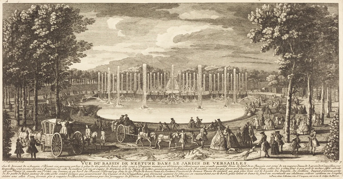 Vue du Bassin de Neptune dans le Jardin de Versailles by Jean-Baptiste Rigaud, print, 1681-1812