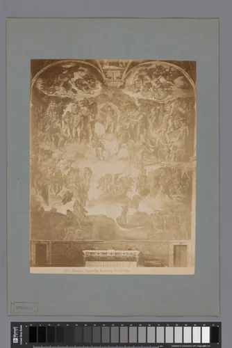 Fotoreproductie van een fresco van het Laatste Oordeel door Michelangelo in de Sixtijnse kapel by anonymous, photograph, 1851-1900