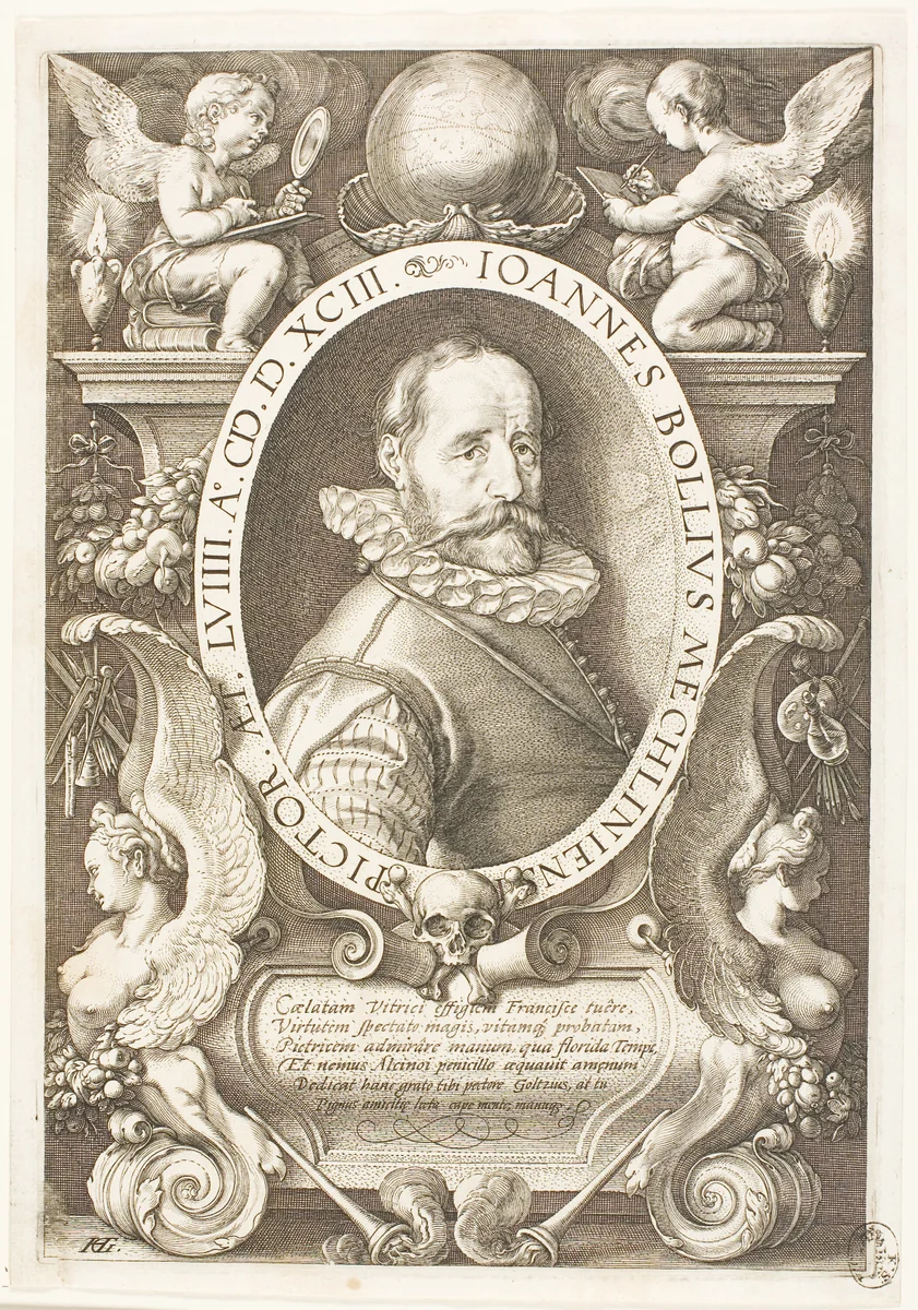 Bol, Hans (1534-1593) painter of Malines, from 1591 in Amsterdam by Hendrick Goltzius, print, 1593