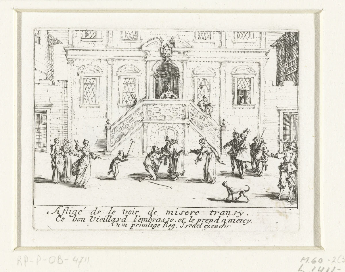De terugkeer van de verloren zoon by Jacques Callot, print, 1635