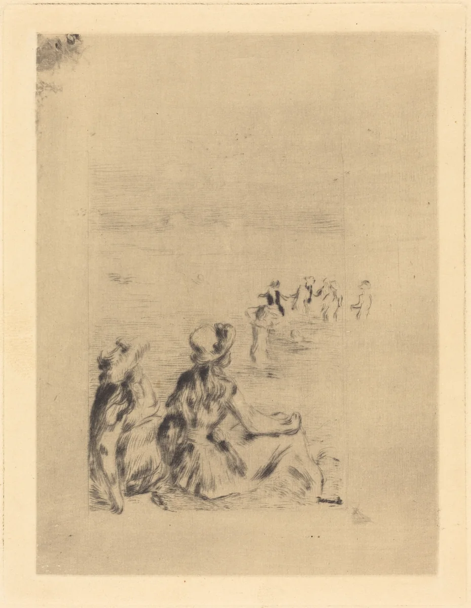 On the Beach - At Berneval (Sur la plage - a Berneval) by Auguste Renoir, print, 1892