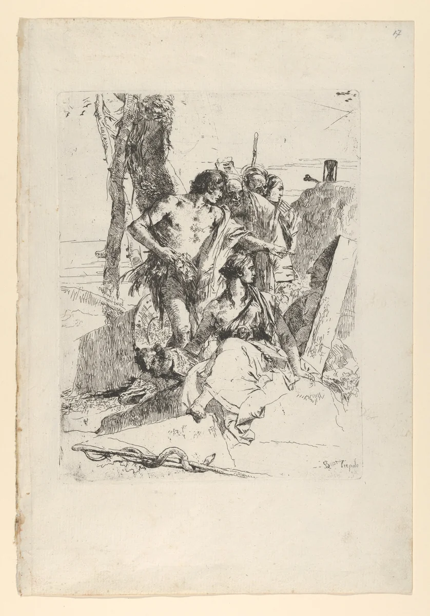 The Discovery of the Tomb of Punchinello, from the Scherzi by Giovanni Battista Tiepolo, print, 1738-1755