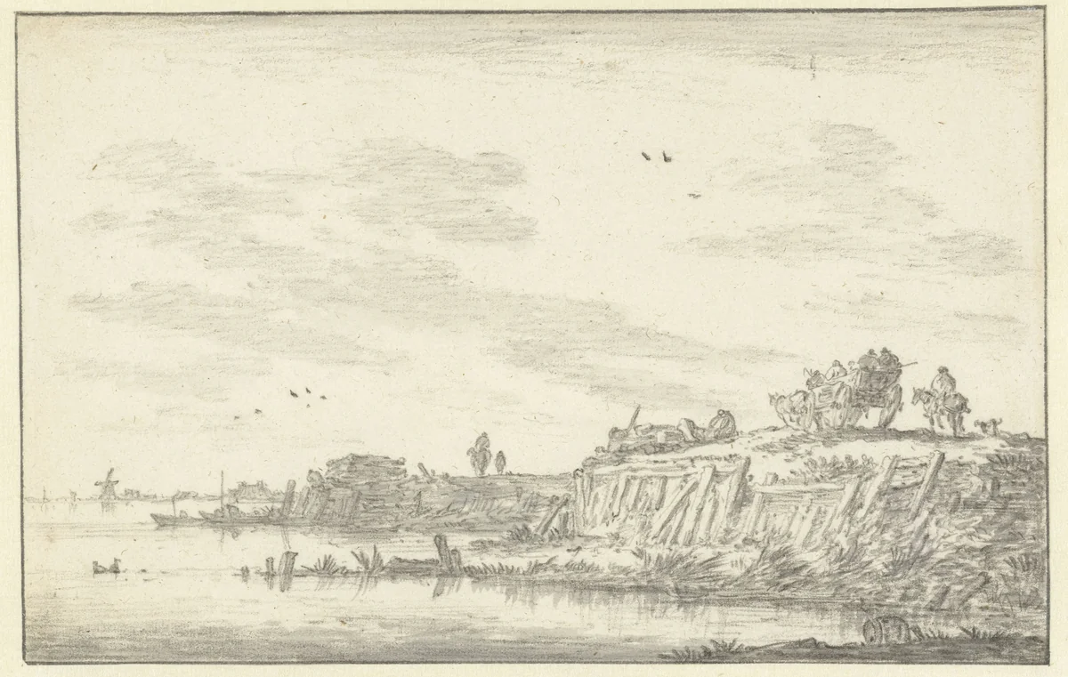 Landschap met een wagen en een ruiter by Jan van Goyen, drawing, 1606-1656