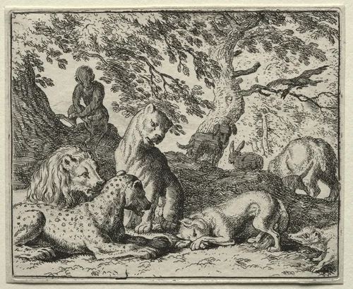Reynard the Fox: Reynard Describes a False Plot Against the Lion by Allart van Everdingen, print, 1650-1675