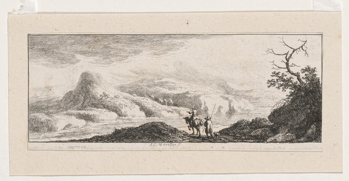 Two Men at the Ford by Franz Edmund Weirotter, print, 1760