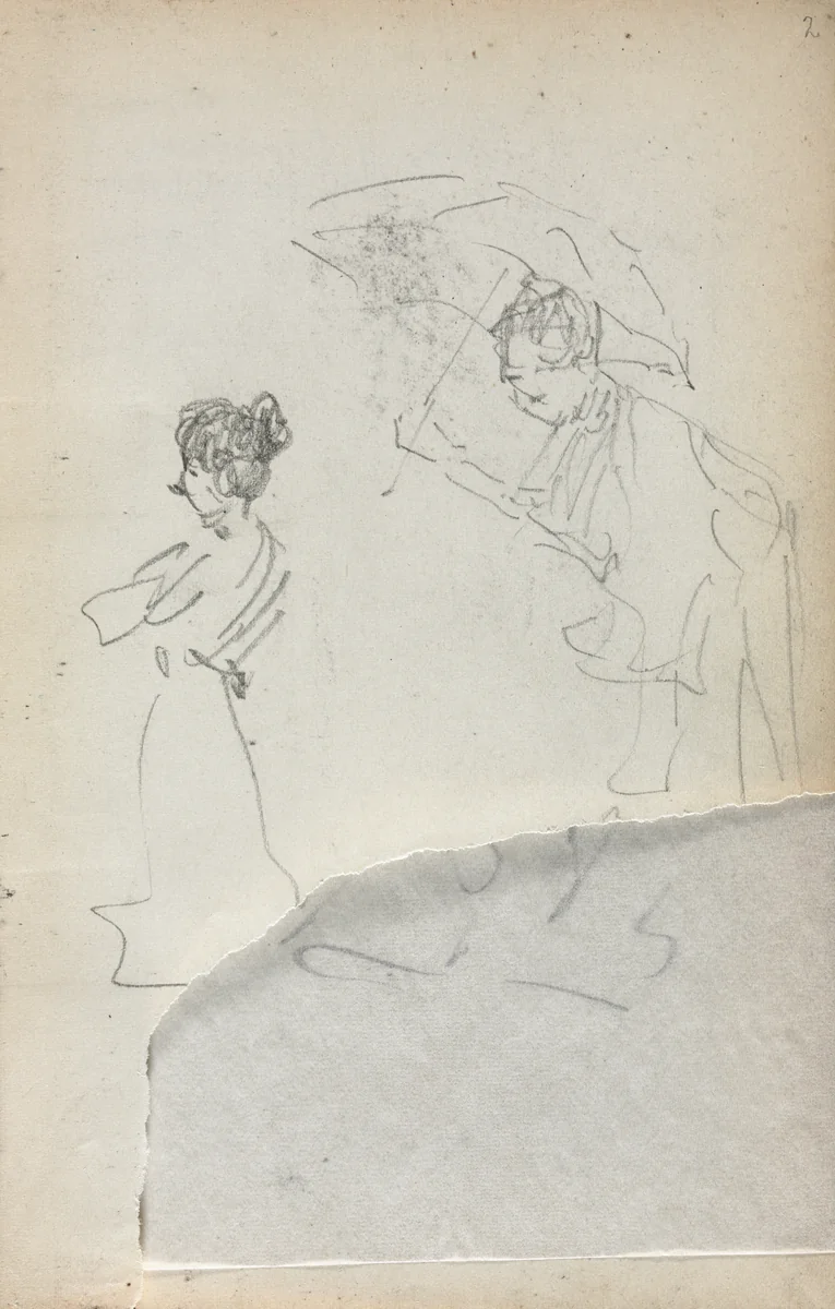 Italian Sketchbook: Standing Woman in profile & Man with an Umbrella (page 2) by Maurice Prendergast, book, 1898-1899
